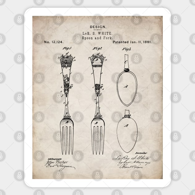 Kitchen Fork Spoon Patent - Chef Cook Farmhouse Decor Art - Antique Sticker by patentpress